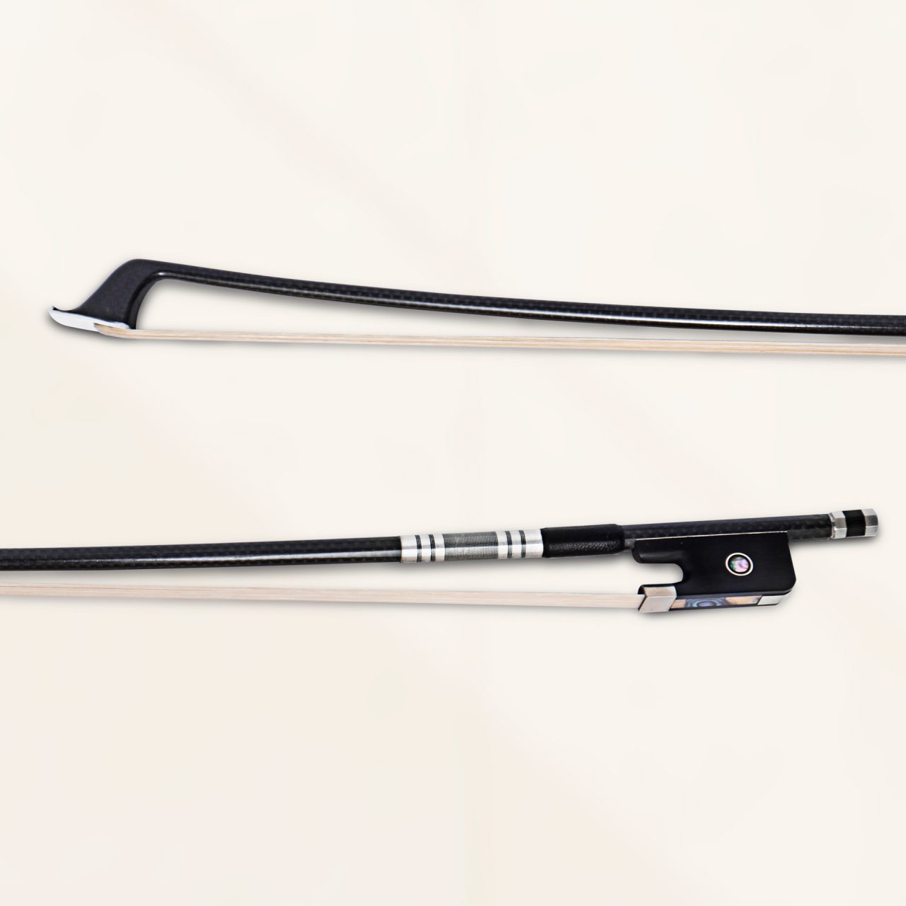 Close-up of cello bow tip and frog with Sartory-inspired balance